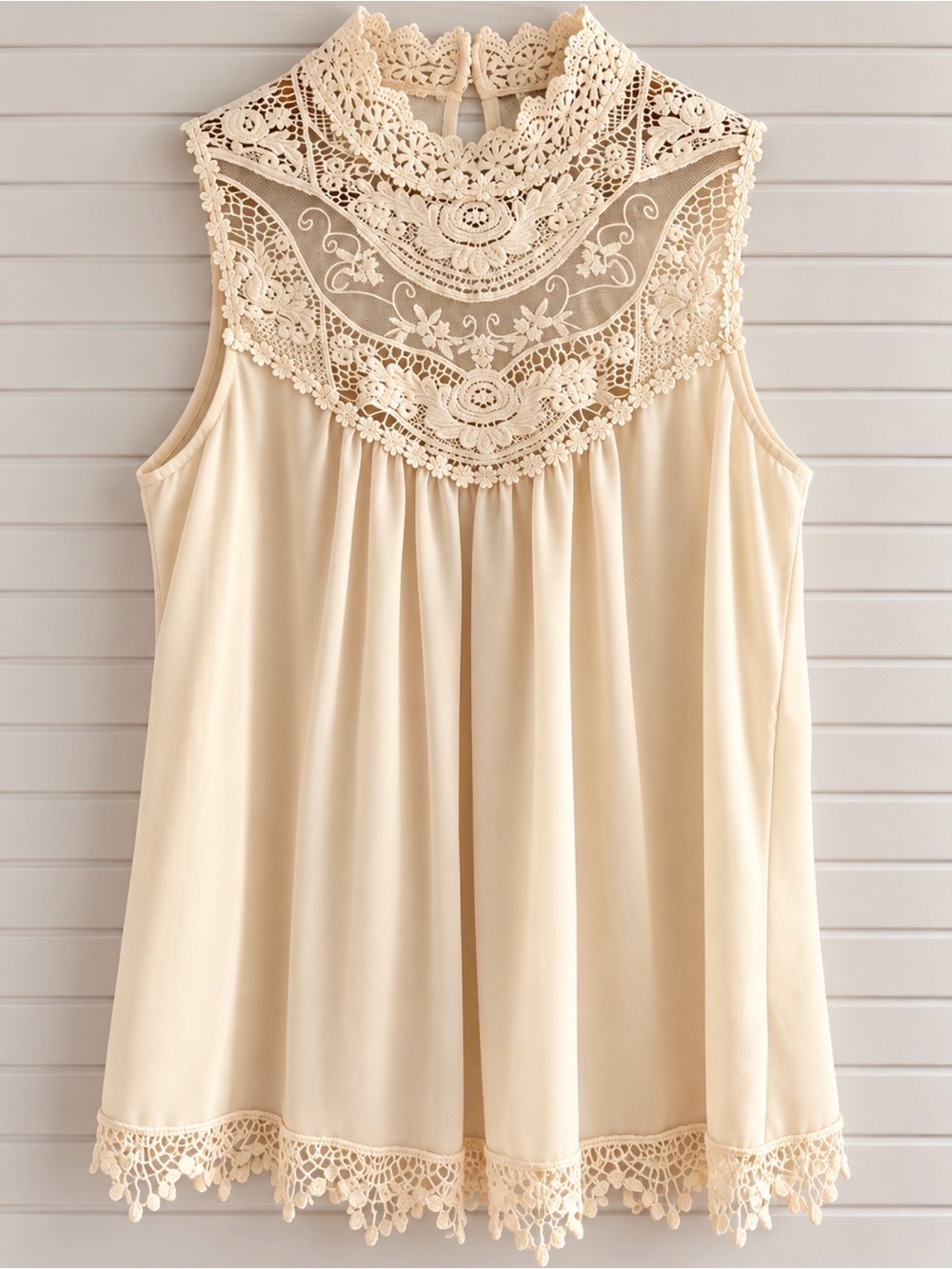 Love Stitch Cream Lace Yoke Sleeveless Tank